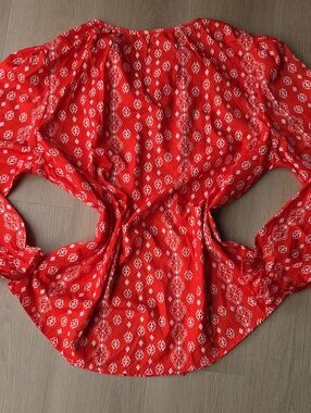 Red Printed Women’s Blouse - Lightweight Boho Top